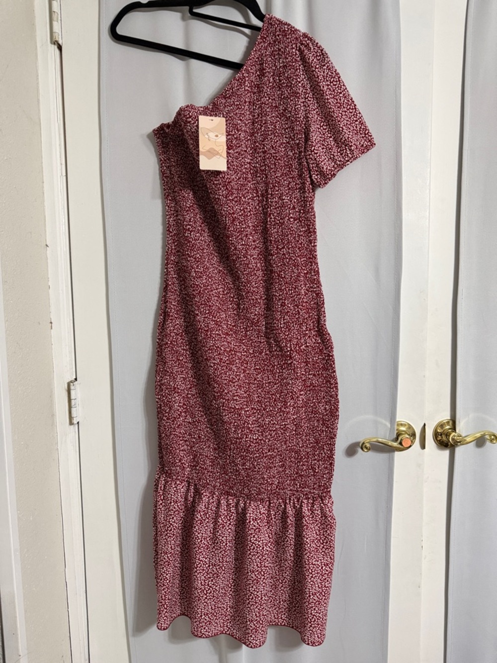 Fashion Brand Company One-Shoulder Rose Red Floral Midi Dress